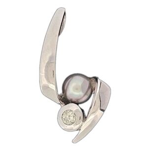 Estate 14k White Gold Diamond Pearl Pendant 4.3 grams